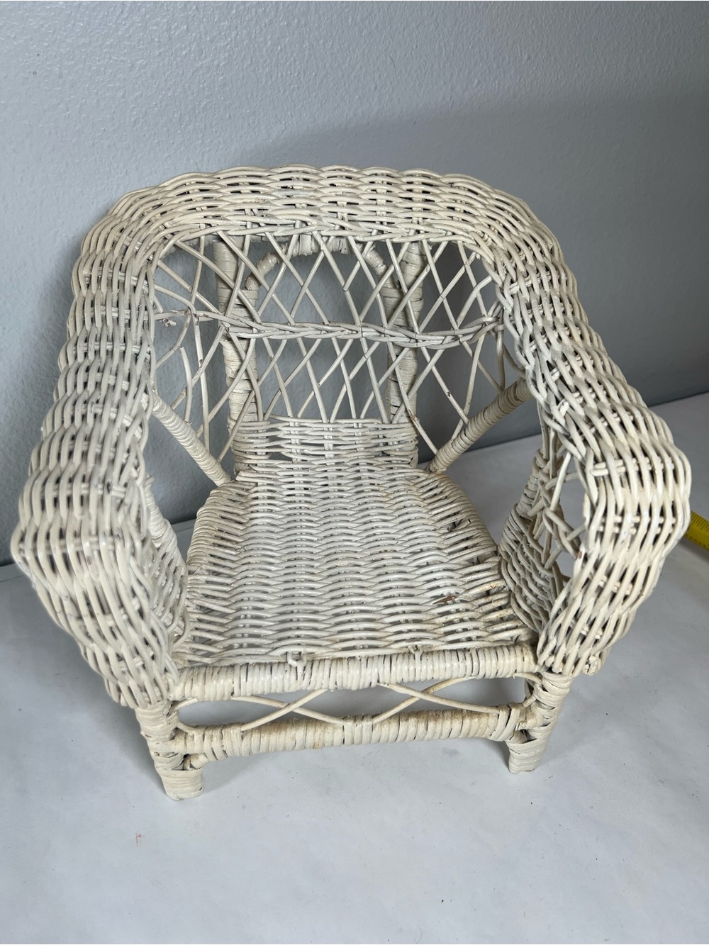 Doll furniture Wicker Armchair - White Woven Rattan Accent Chair